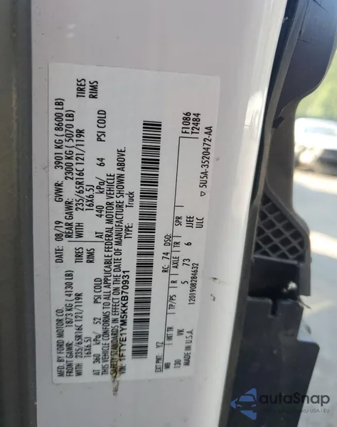 2019 Ford Transit T-150 from USA, damaged, VIN 1FTYE1YM5KKB70931
